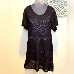 H&M - Knit sweater tunic short sleeve black - Size Medium